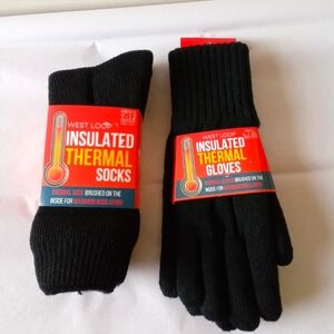 West Loop NWT Men's Black Insulated Thermal Socks 7-12 and Gloves L/XL